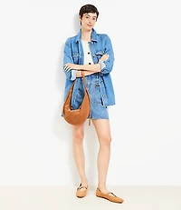 Petite Denim Shirt Jacket Classic Mid Wash