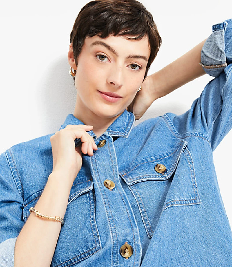 Petite Denim Shirt Jacket Classic Mid Wash
