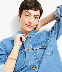 Petite Denim Shirt Jacket Classic Mid Wash