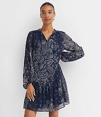 Paisley Button Flounce Mini Dress