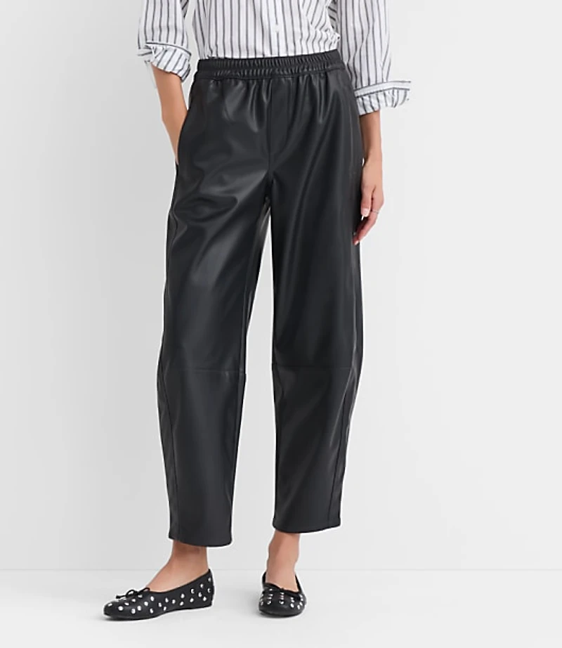 Pull On Barrel Pants Faux Leather