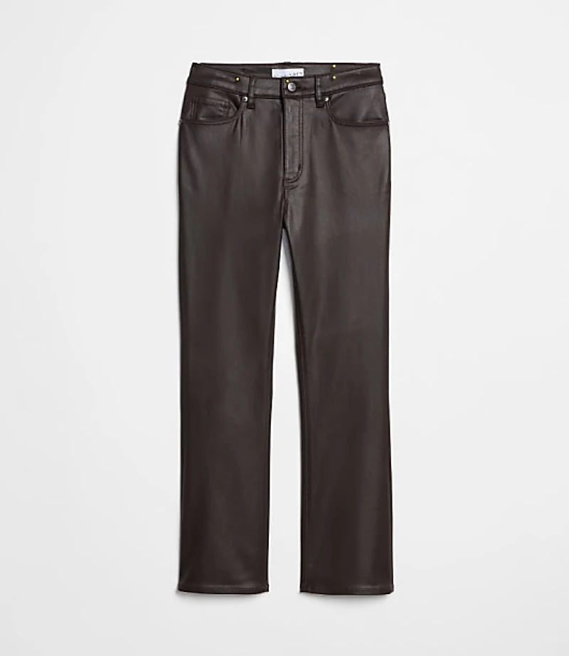 Coated High Rise Kick Crop Jeans Brown