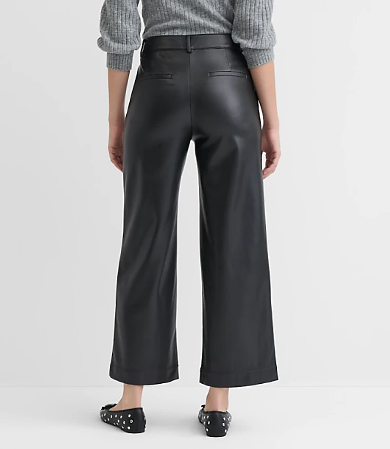 Curvy Wide Leg Pants Faux Leather