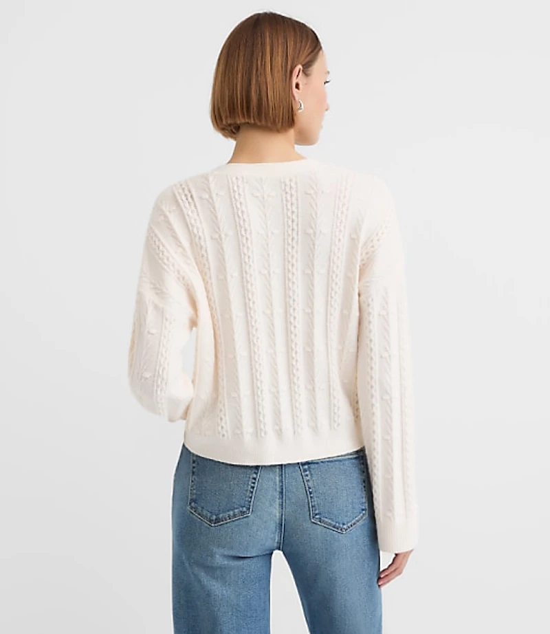 Crystal Button Cable V-Neck Cardigan