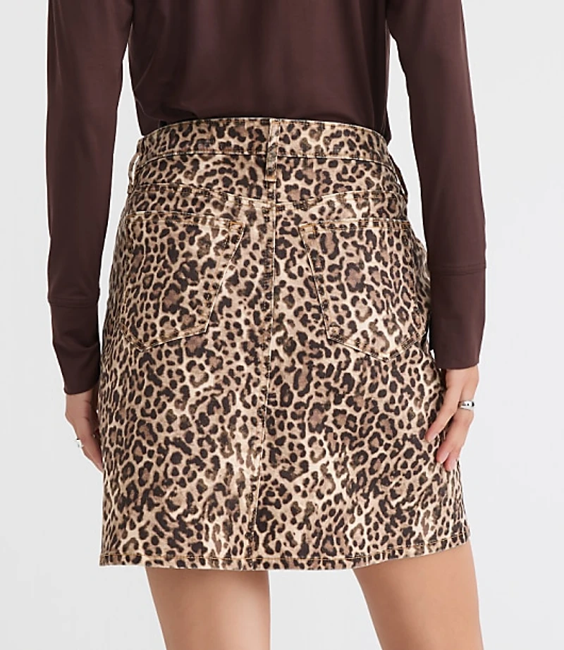 Leopard Print Denim Mini Skirt