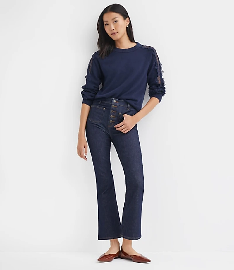 Petite Patch Pocket High Rise Kick Crop Jeans Classic Rinse Wash