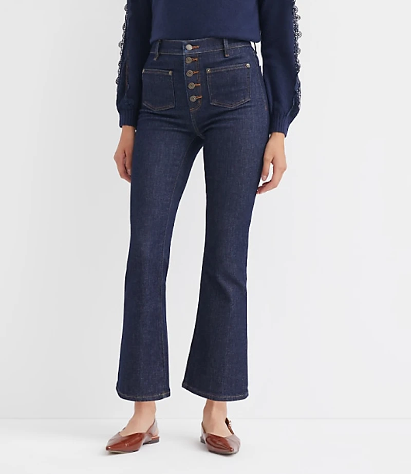 Petite Patch Pocket High Rise Kick Crop Jeans Classic Rinse Wash