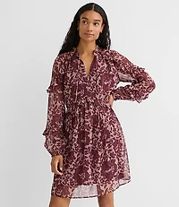 Shimmer Ruffle Tie Neck Mini Dress