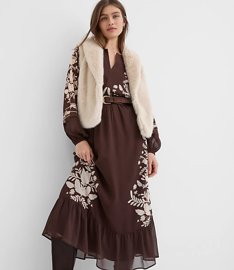 Floral Garland Flounce Maxi Pocket Dress