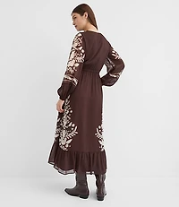 Floral Garland Flounce Maxi Pocket Dress