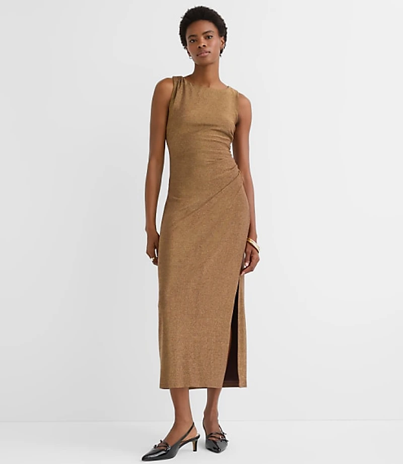 Shimmer Side Ruched Midi Dress