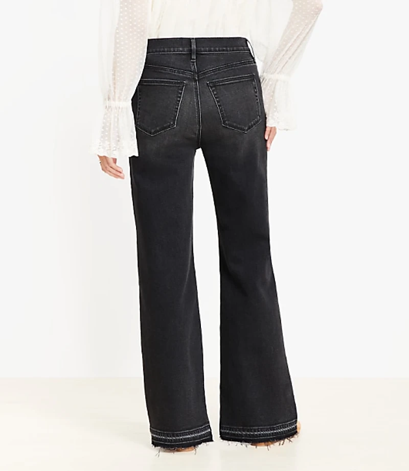 Curvy Unpicked Hem High Rise Wide Leg Jeans Washed Black