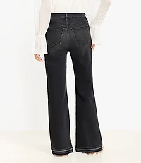 Curvy Unpicked Hem High Rise Wide Leg Jeans Washed Black