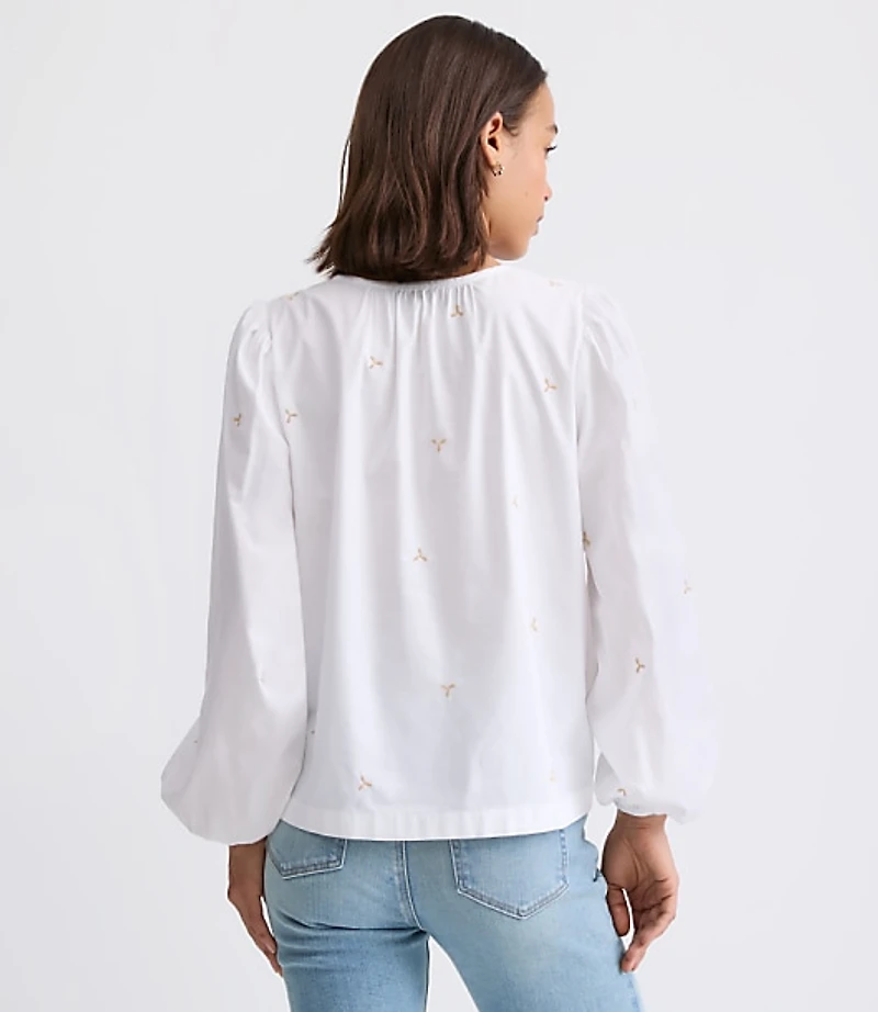 Floral Embroidered Split Neck Blouse