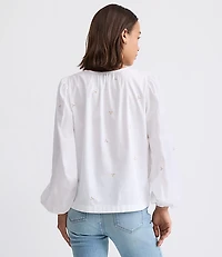 Floral Embroidered Split Neck Blouse