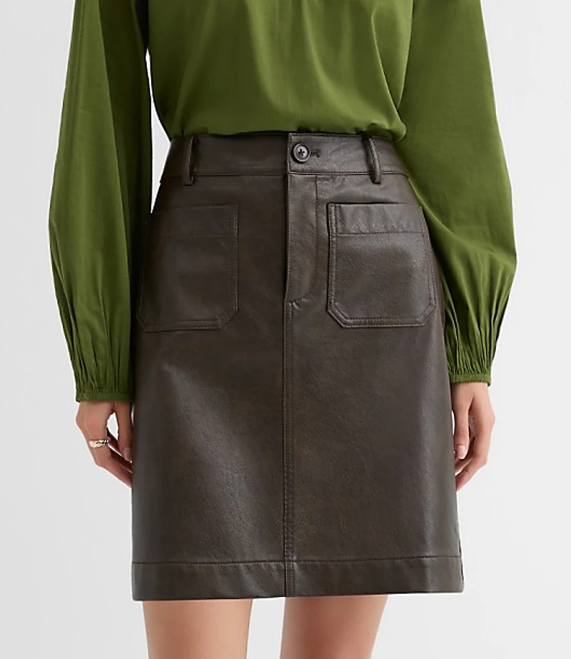 Petite Distressed Faux Leather Pocket Mini Skirt
