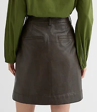 Petite Distressed Faux Leather Pocket Mini Skirt
