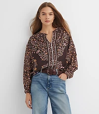 Petite Floral Split Neck Blouse