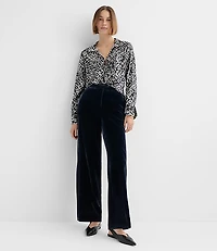 Leopard Print Slit Cuff Tie Neck Blouse