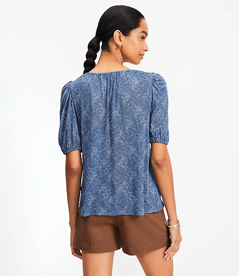Paisley Puff Sleeve Split Neck Top