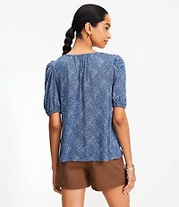 Paisley Puff Sleeve Split Neck Top