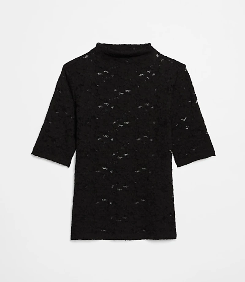 Petite LOFT Versa Lace Elbow Sleeve Turtleneck Top