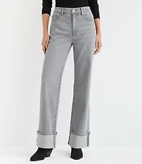 Petite Cuffed High Rise Wide Leg Jeans Grey