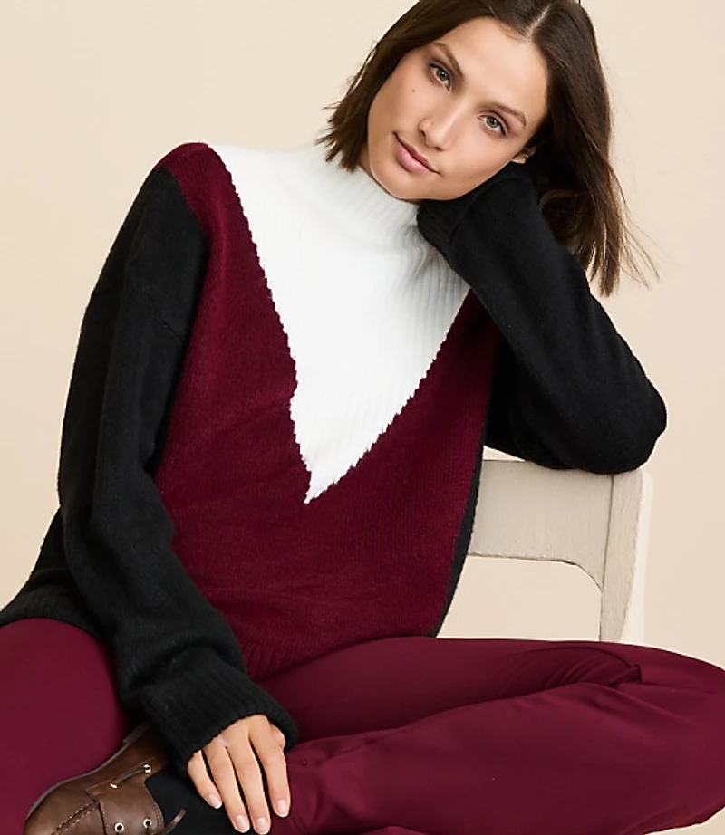 Lou & Grey Colorblock Mock Neck Sweater