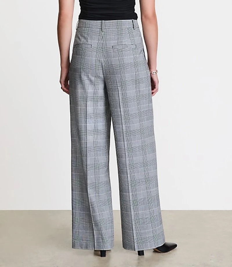 Curvy LOFT Versa Seasonless Stretch Double Pleat Wide Leg Pants Plaid