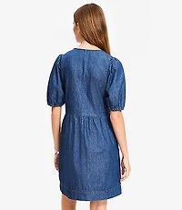 Petite Chambray Bow Mini Pocket Dress