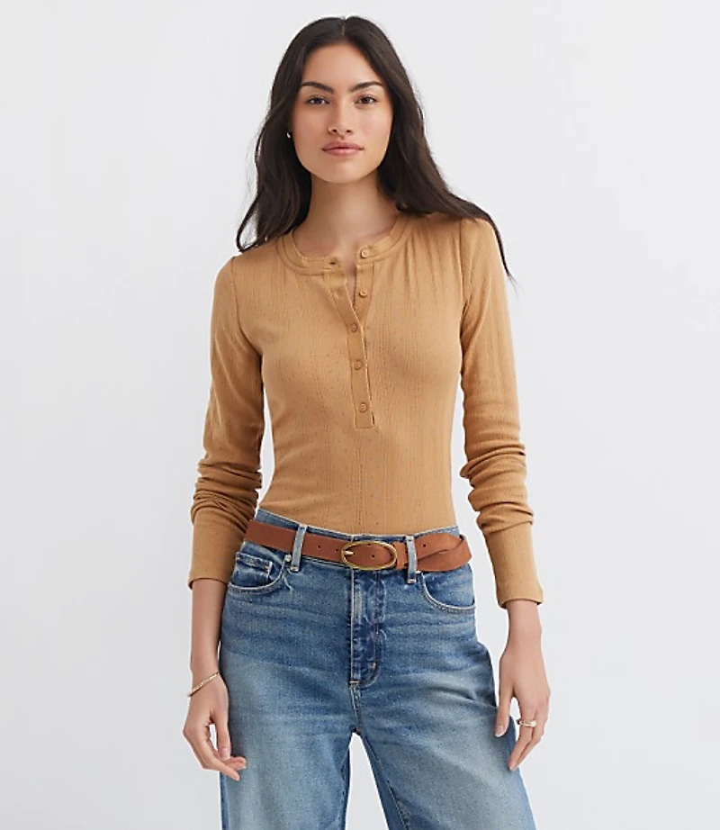 Scalloped Pointelle Henley Top