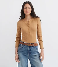 Scalloped Pointelle Henley Top