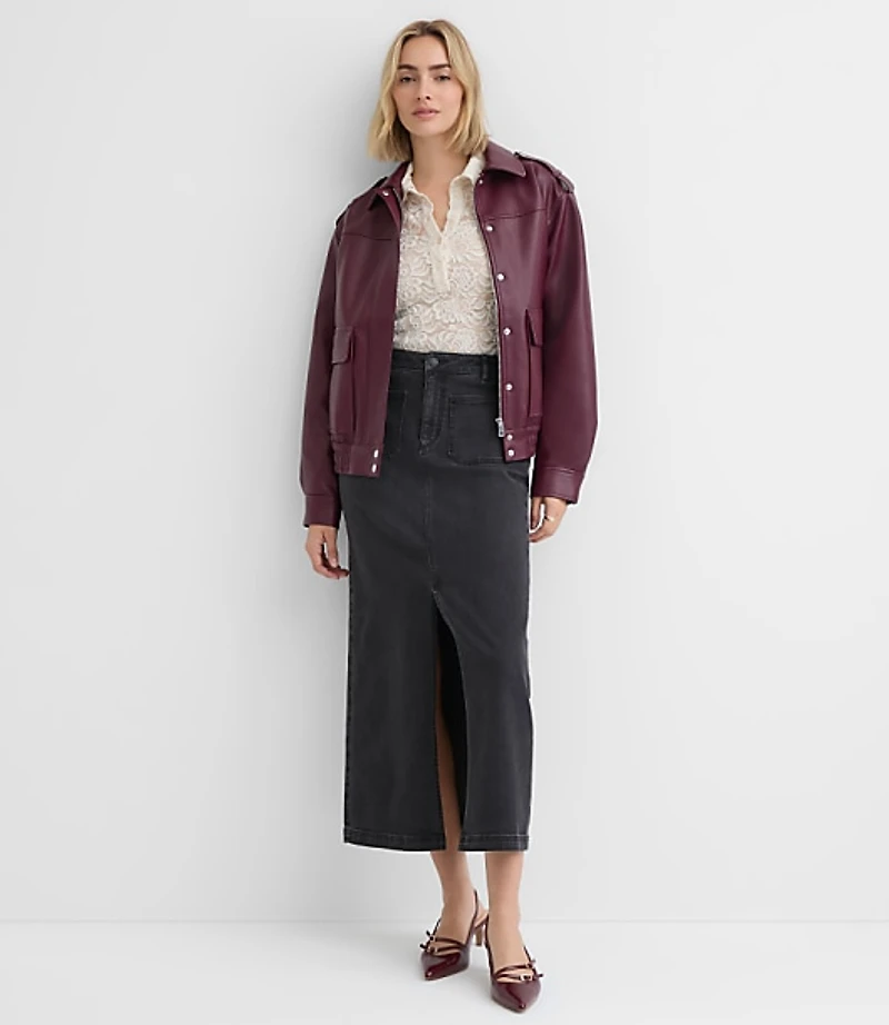 Denim Patch Pocket Maxi Skirt Washed Black