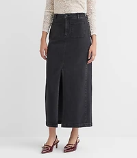 Denim Patch Pocket Maxi Skirt Washed Black