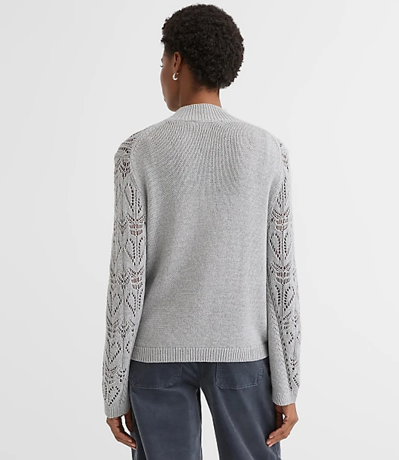 Melange Pointelle Flare Sleeve Sweater
