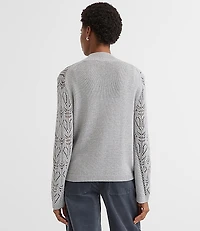 Melange Pointelle Flare Sleeve Sweater