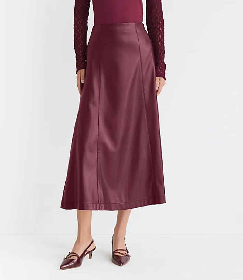 Faux Leather Paneled Midi Skirt
