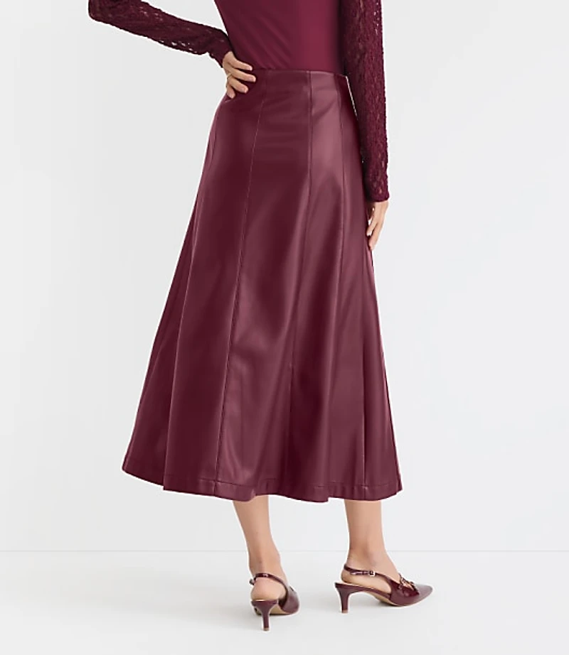Faux Leather Paneled Midi Skirt