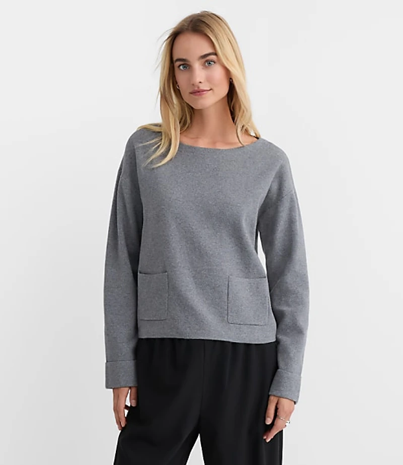 Heathered Boatneck Pocket Sweater