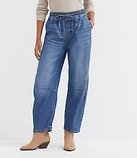 Petite Pull On High Rise Barrel Jeans Vintage Light Indigo Wash