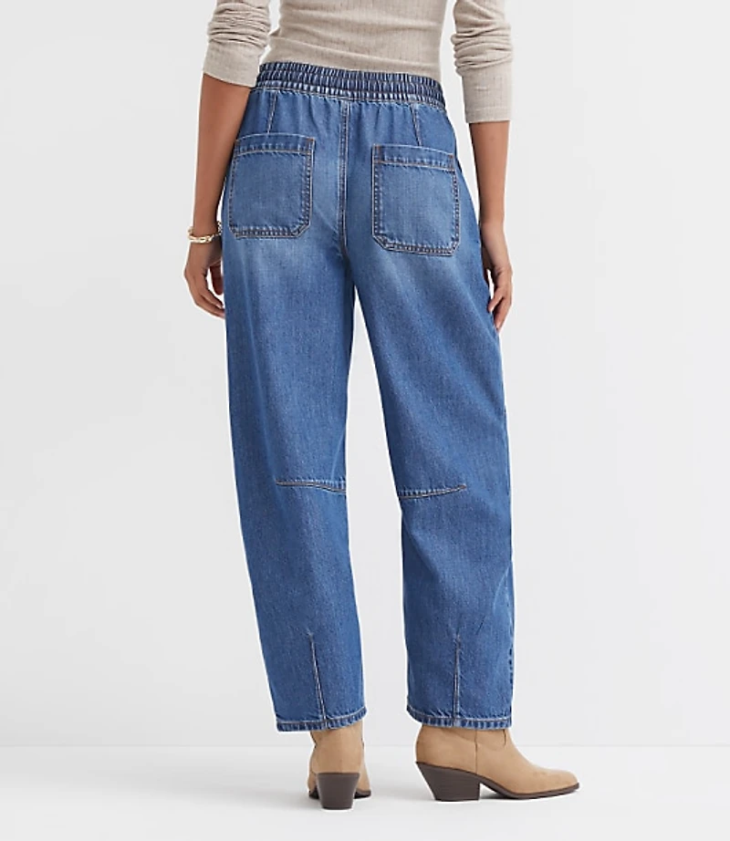 Petite Pull On High Rise Barrel Jeans Vintage Light Indigo Wash