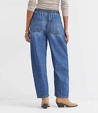 Petite Pull On High Rise Barrel Jeans Vintage Light Indigo Wash