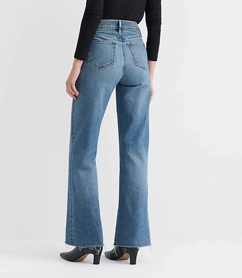 Petite Frayed High Rise Wide Leg Jeans