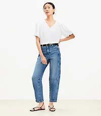 Petite Bubble Sleeve Mixed Media Blouse