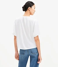 Petite Bubble Sleeve Mixed Media Blouse