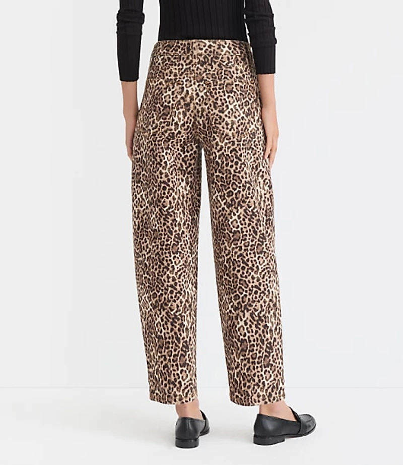 High Rise Barrel Jeans Leopard Print