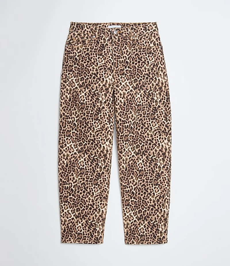 High Rise Barrel Jeans in Leopard Print