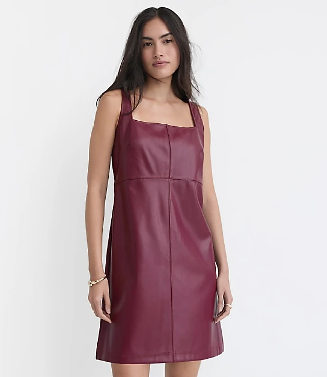 pilcro faux leather short-sleeve zip-front mini dress Pilcro Faux Leather Short-Sleeve Zip-Front Mini Dress
