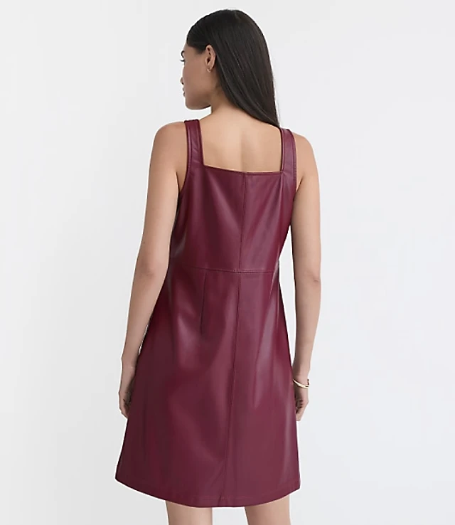 pilcro faux leather short-sleeve zip-front mini dress Pilcro Faux-Leather Scoop-Neck Shift Mini Dress
