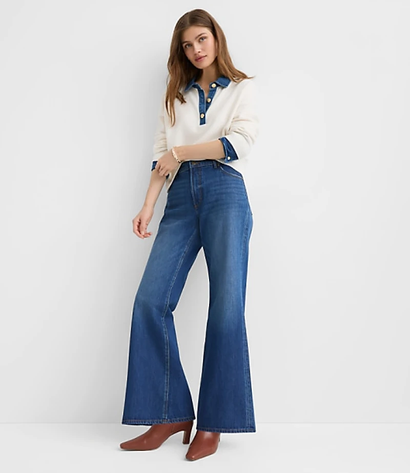 Denim Trim Henley Sweater